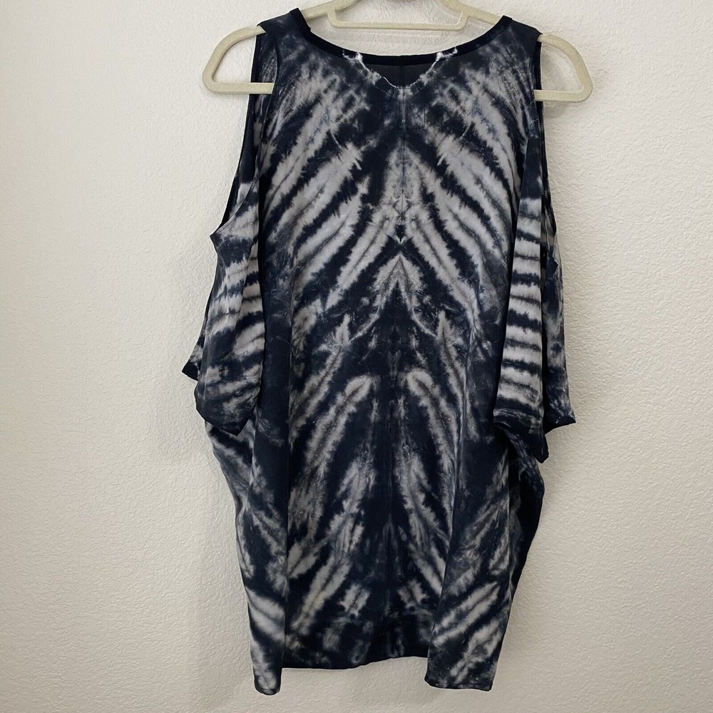 Chaser Womens Blouse Top Size Large Tie Dye Cold Shoulder Silk Black White - Picture 3 of 9